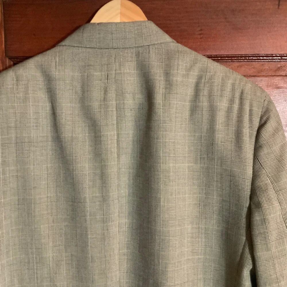 Vintage 80s Levis Exacl Double Breasted Blazer Glen Plaid Made in USA 44L Grey